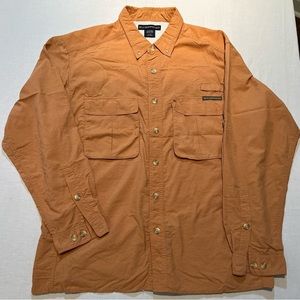 ExOfficio Fishing Shirt Mens LS Large Orange‎ Long Sleeve Vented Performance GUC